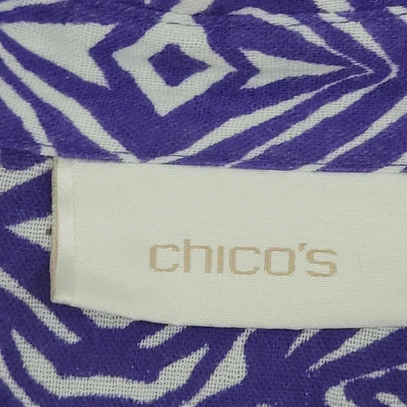 Chico's Womens Size 2/L Purple Geometric Pattern  Button-Up Shirt  20PT - Picture 4 of 9